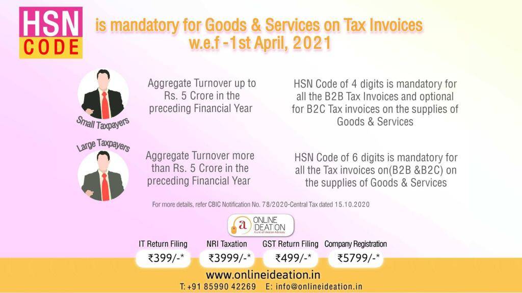 HSN Code on GST Invoice Mandatory w.e.f. 1st April, 2021 Onlineideation